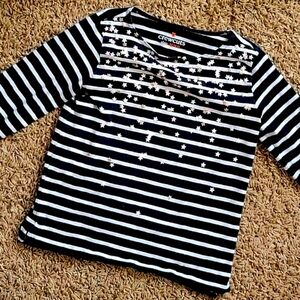 Crewcuts Nautical YOUTH GIRLS Navy Striped Kids Shirt with Stars In A SZ(Medium)